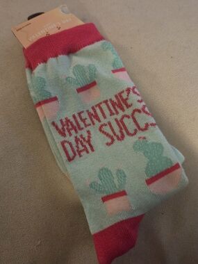 Valentine's Day Succs Cactus Crew Socks - Mint & Pink NWT